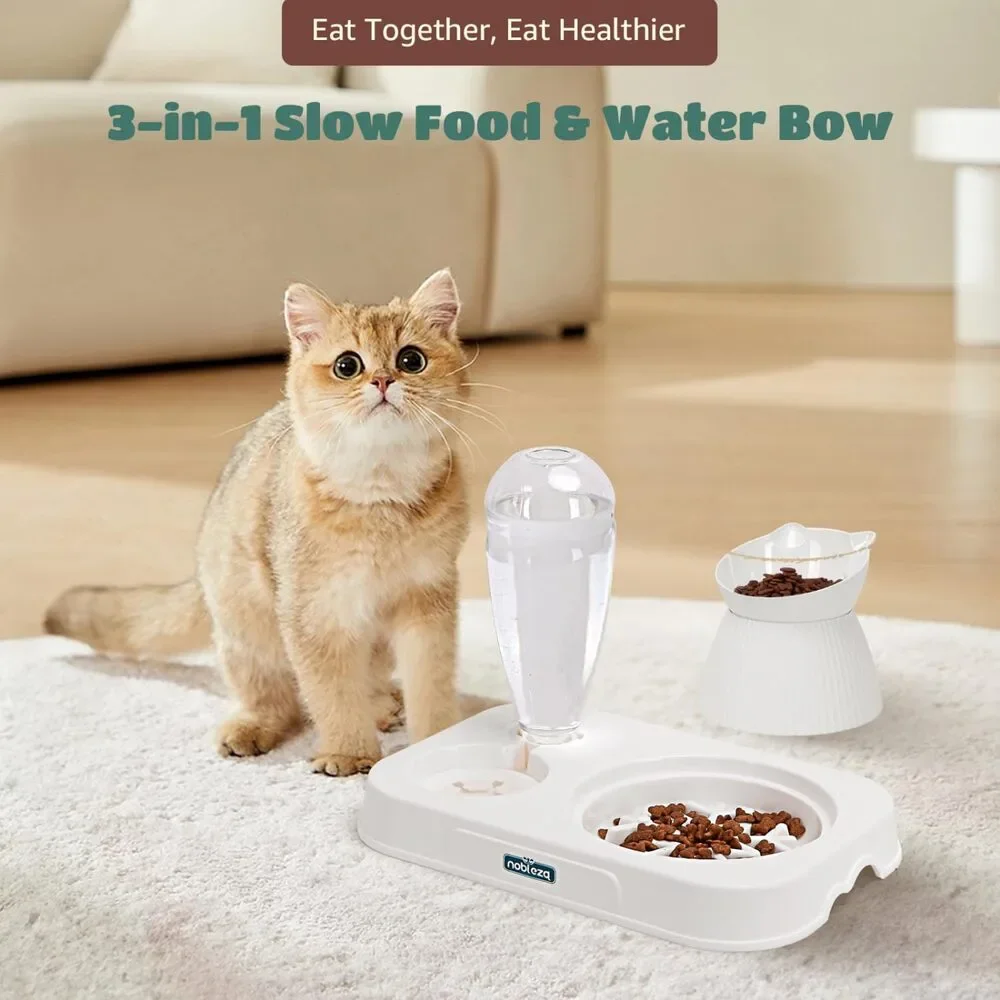 New 3-in-1 Raised, Whisker Friendly, Slow Feeder Pet Bowl